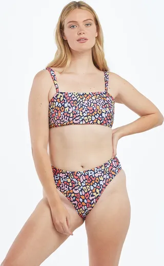 The Wide Strap Oasis Bikini Top - Multicolor Leopard