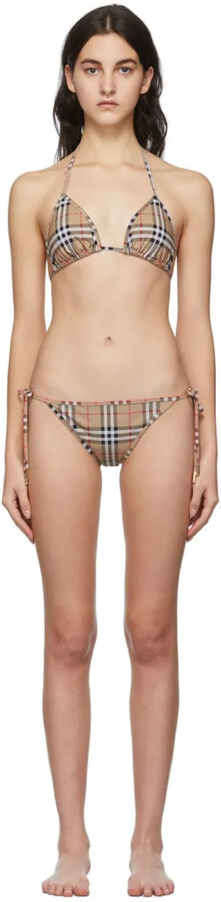 Burberry Beige Vintage Check Triangle Bikini