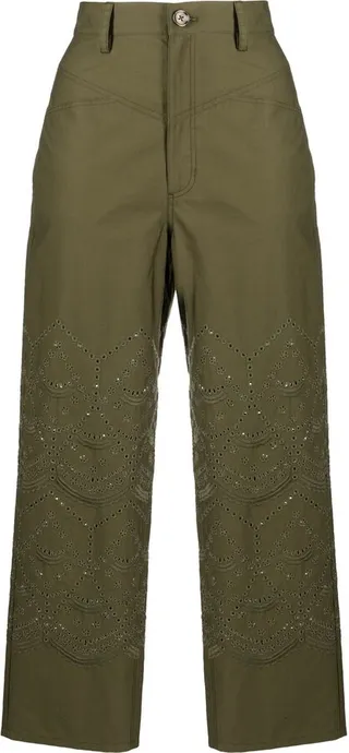 Embroidered Cropped Straight-Leg Trousers