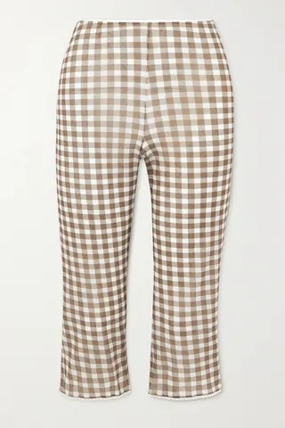 Acne Studios - Cropped Gingham Stretch-knit Slim-leg Pants - Brown