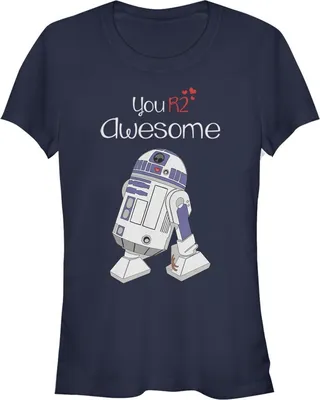 Junior's Star Wars Valentine's Day You R2 Awesome T-Shirt - Navy Blue - Small