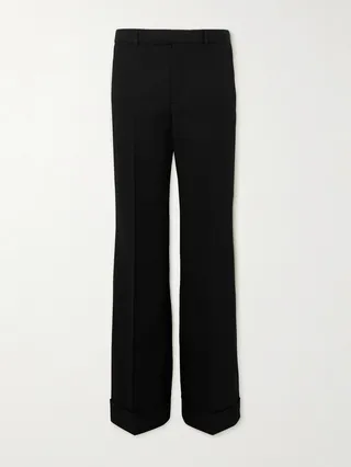 Wide-Leg Pleated Twill Trousers