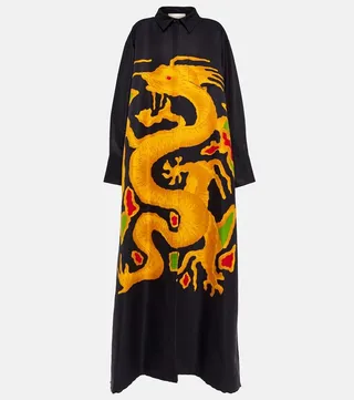 Printed faille shirt dress