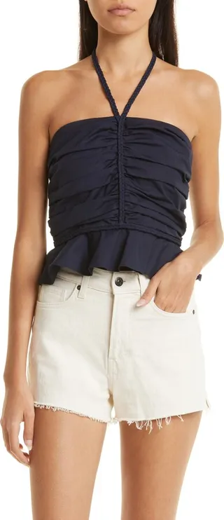Arienne Ruched Stretch Cotton Halter Top