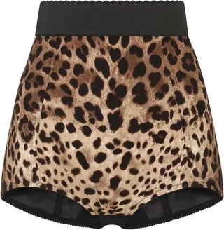 High-waisted charmeuse panties with leopard print