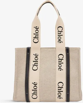 Womens White - Blue 1 Woody Medium Cotton Tote bag