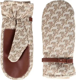 Buckle-trim Monogram Jacquard Mittens Gloves Sand
