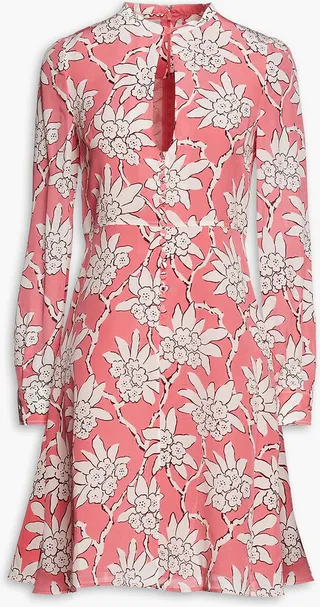 Cutout floral-print silk crepe de chine mini dress