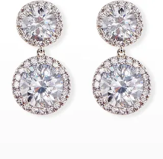 Round CZ Halo Double-Drop Earrings