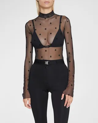 4G Jacquard Mock-Neck Sheer Bodysuit