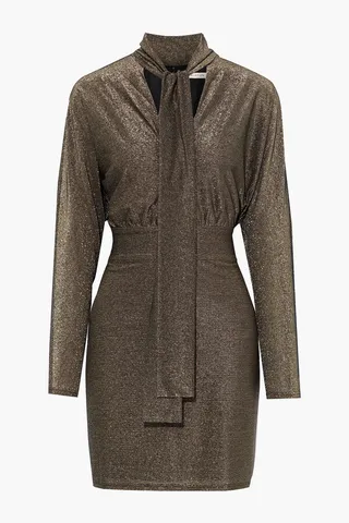 Tie-neck Lurex mini dress