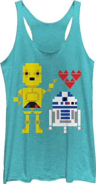 Women's Star Wars Valentine's Day R2-D2 and C-3PO Racerback Tank Top - Tahiti Blue - Small