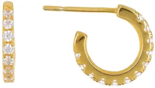 14K Yellow Gold Plated CZ Pave Mini Huggies Hoop Earrings