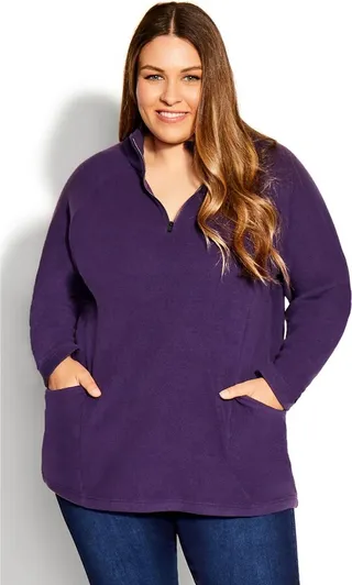 AVENUE | Women's Plus Size Polar Fleece Pocket Tunic - plum - 14W
