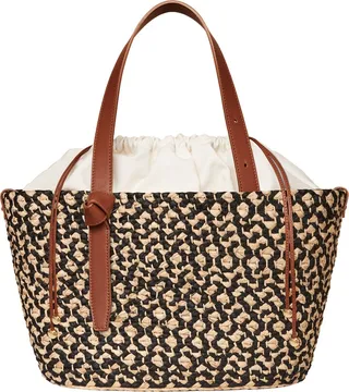 Black Melange Raffia Tote
