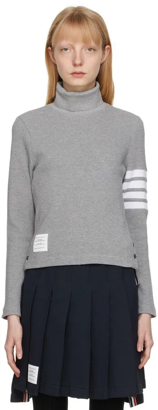 Thom Browne Grey Compact Waffle 4-Bar Turtleneck