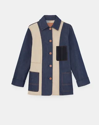 L148 Denim Patchwork Twill Shirt Jacket