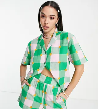 COLLUSION check shirt with embroidery in pink and green - part of a set