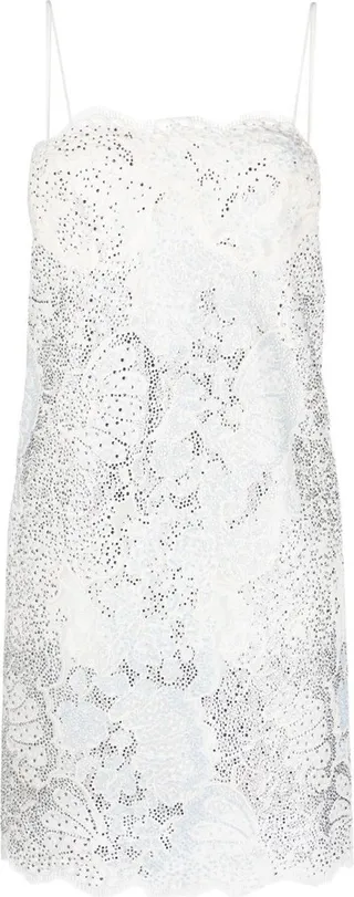 Crystal-Embellished Guipure Lace Shift Dress