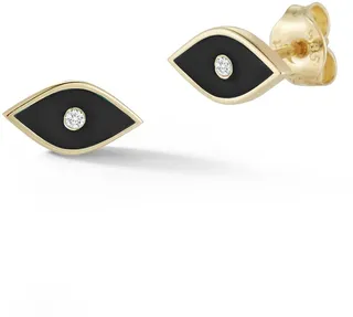 14K Gold Diamond Detail Evil Eye Stud Earrings - 0.02 ctw