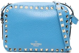 Blue Leather Rockstud Cross Body Bag