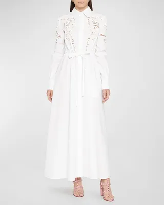 Embroidered Cutout Poplin Shirtdress
