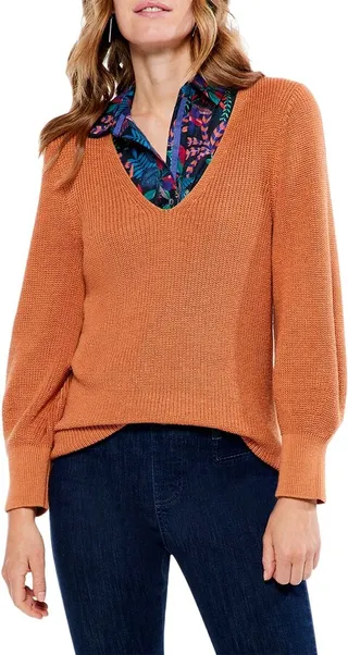 Nic+Zoe Petite Shaker Knit V-Neck Sweater