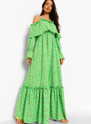 Bardot Ruffle Detail Printed Dress