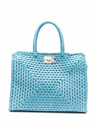 Gancini-embellished woven tote