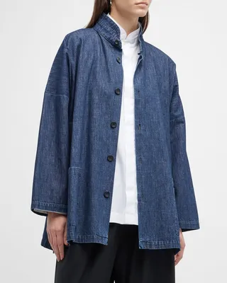 Wide Longer-Back Double-Stand Collar Jacket