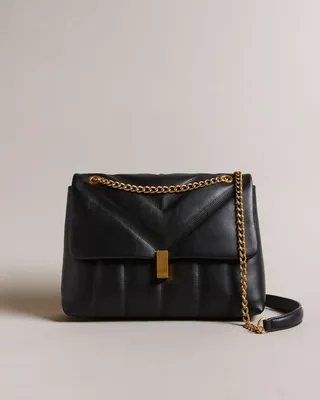 Leather Puffer Crossbody Bag in Black