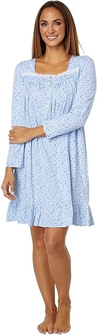 Eileen West Long Sleeve Waltz Gown (Blue Ground Floral) Women's Pajama