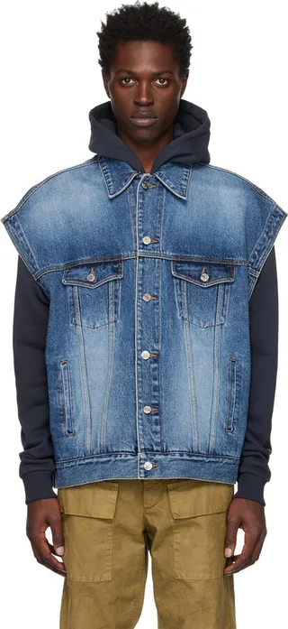 We11done Blue Oversized Trucker Denim Vest