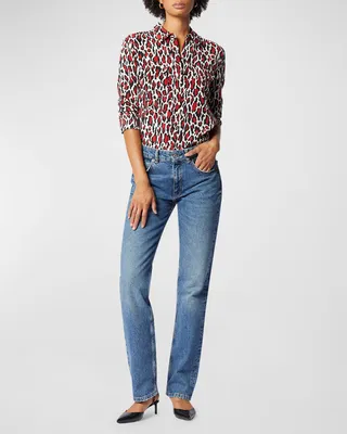 Slim Signature Animal-Print Silk Shirt