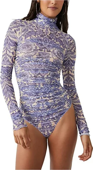Free People Under It All Printed Bodysuit (Porcelain Combo) Women's Jumpsuit & Rompers One Piece