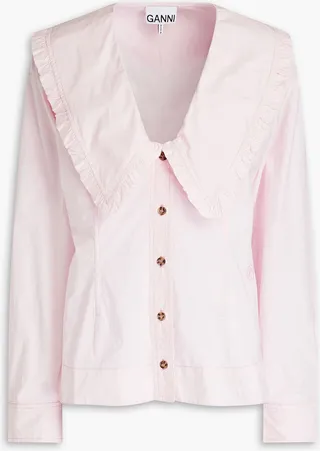 Ruffled-trimmed cotton-poplin shirt