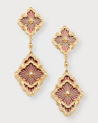 Opera Tulle Pendant Earrings in Red Enamel with Diamonds and 18K Yellow Gold