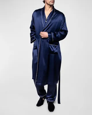 Men's Piped Silk Long Robe