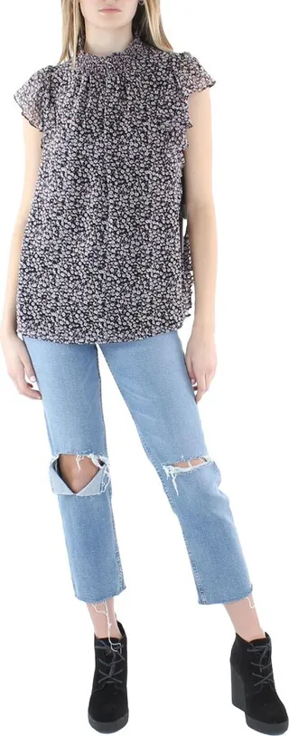 Womens Turtleneck Smocked Blouse