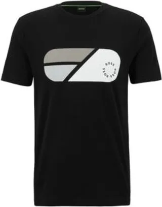 Stretch-cotton T-shirt with artwork and circular logo