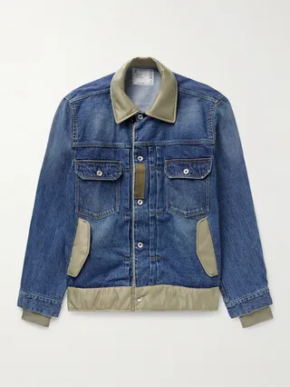 Nylon and Grosgrain-Trimmed Indigo-Dyed Denim Jacket