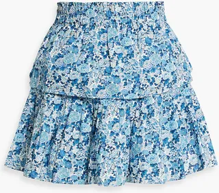 Tiered ruffled floral-print cotton mini skirt