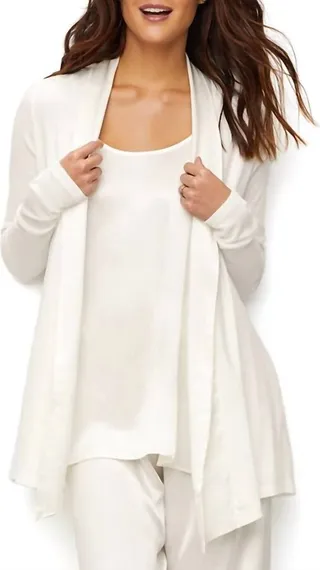 Shelby Satin Trimmed Robe With Pockets in Pearl