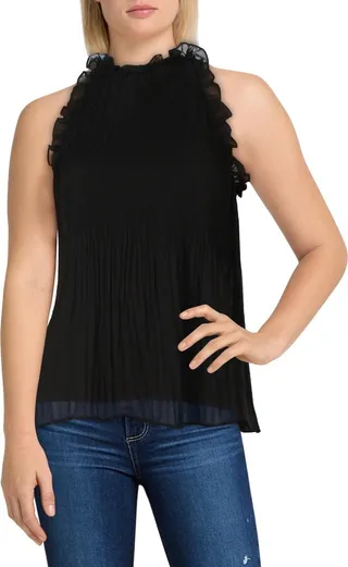 Womens Shutter Pleat Chiffon Halter Top