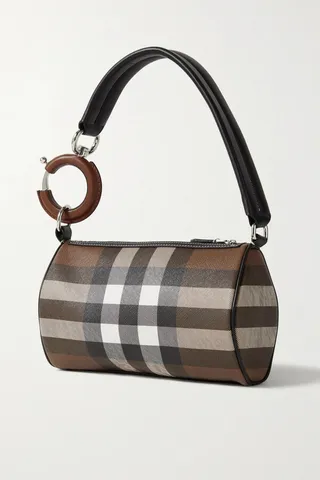 Burberry - Leather-trimmed Checked Coated-canvas Shoulder Bag - Brown