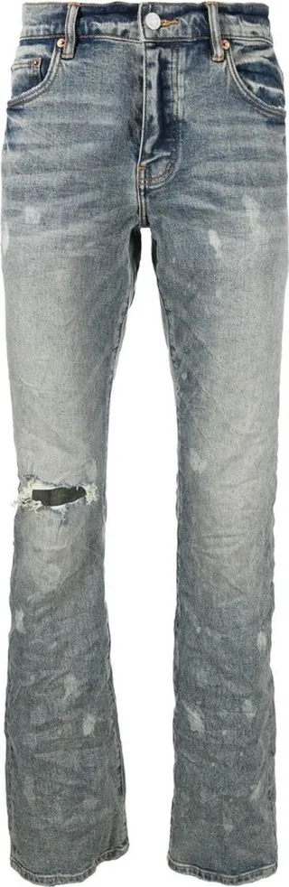 Blue Distressed Slim-Cut Jeans