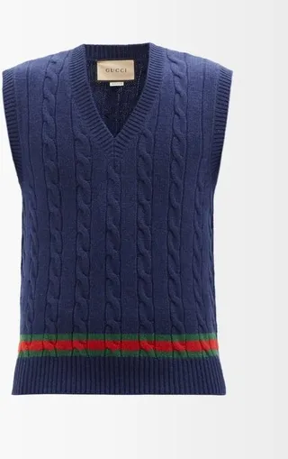 Striped Cable-knit Cashmere Sweater Vest