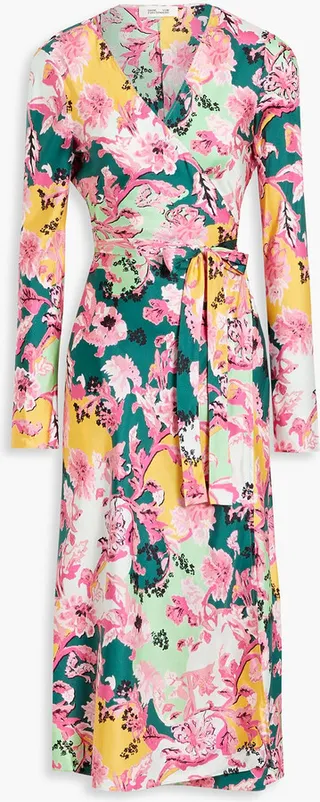 Tilly floral-print silk satin-twill midi wrap dress