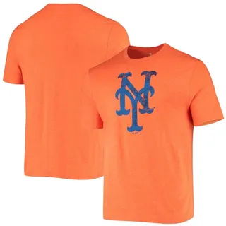 Men's Heathered Orange New York Mets Weathered Official Logo Tri-Blend T-shirt