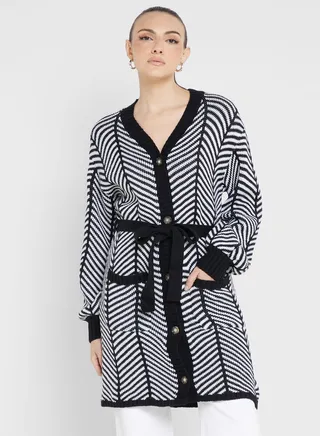 Belted Pocket Detail Cardigan